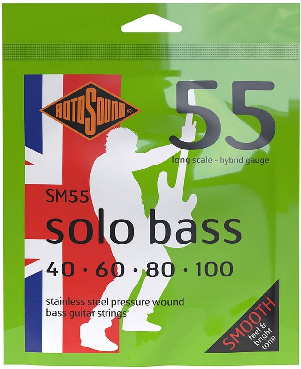 Rotosound SM55 Bassnaren Set Linea Pressure Wound Stainless Steel Hybrid Gauge (040-100)