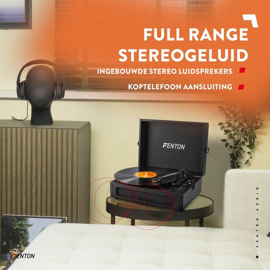 Retro Platenspeler Bluetooth in & out - Fenton RP118 - Model 2025 - Geschikt voor alle platen - Ingebouwde speakers - Zwart — afbeelding 2