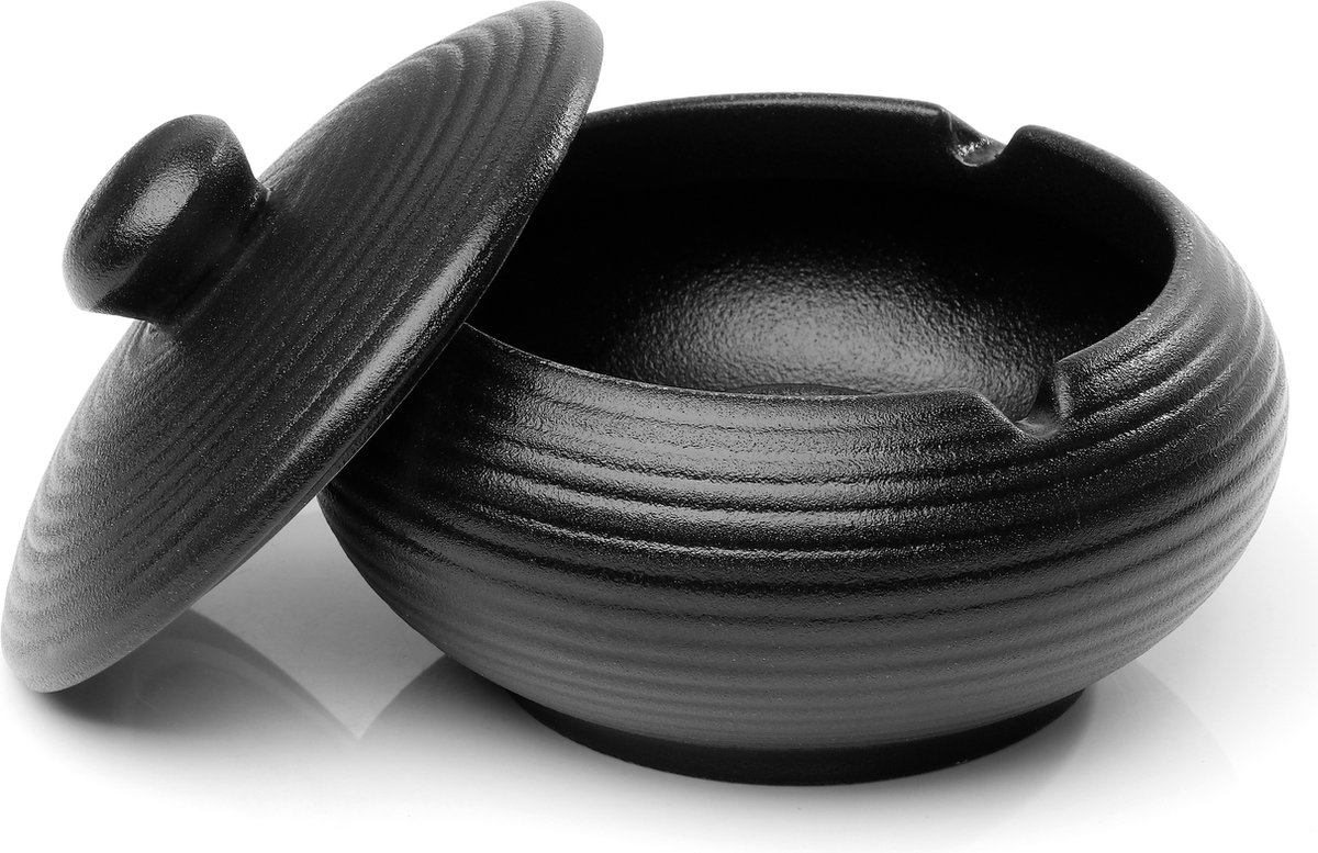Goedkoopste Hanamura Asbak - Voor Buiten - Porseleinen Asbak met Deksel - Winddicht - 11.3 x 8 cm