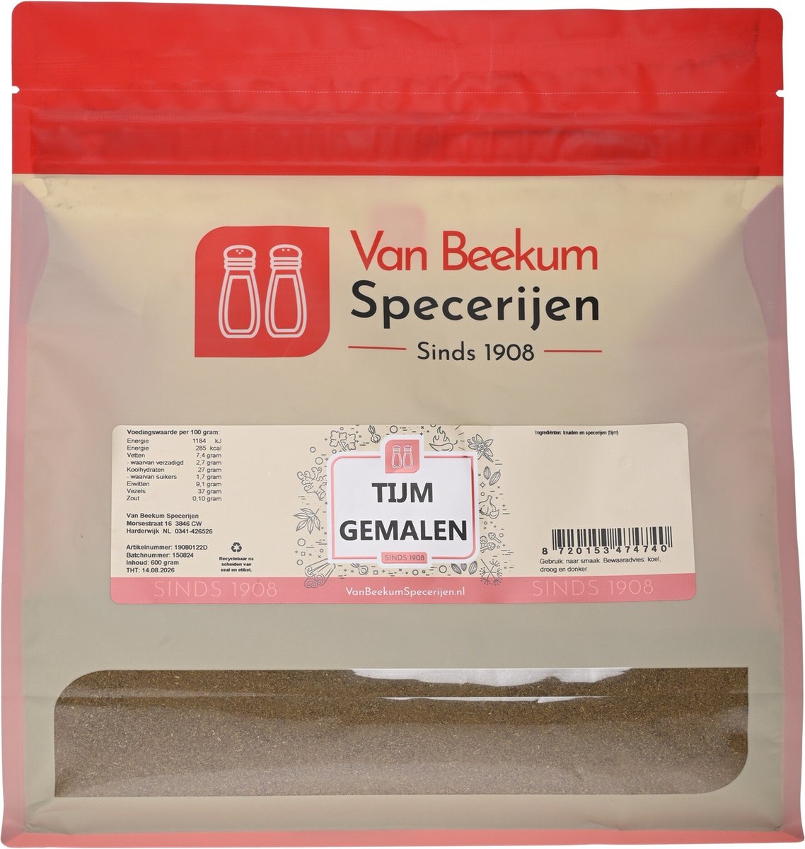 Goedkoopste Van Beekum Specerijen - Tijm Gemalen - 600 gram (hersluitbare stazak