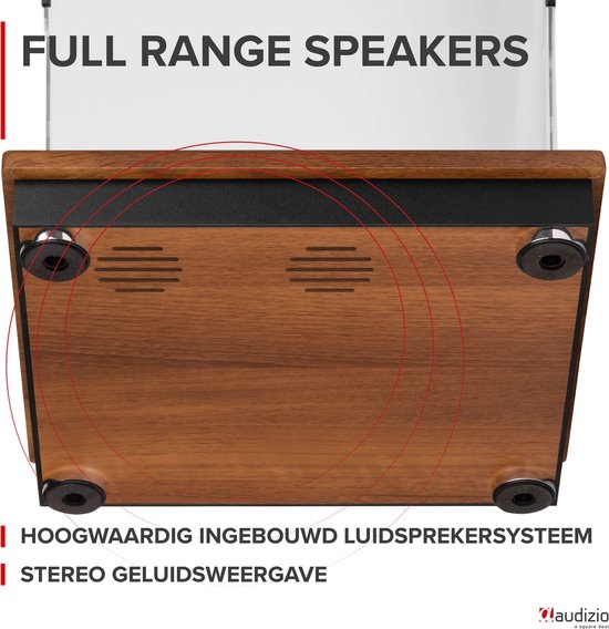 Platenspeler met Bluetooth IN/OUT en Ingebouwde Speakers - Audizio RP112D - Retro - Darkwood — afbeelding 4