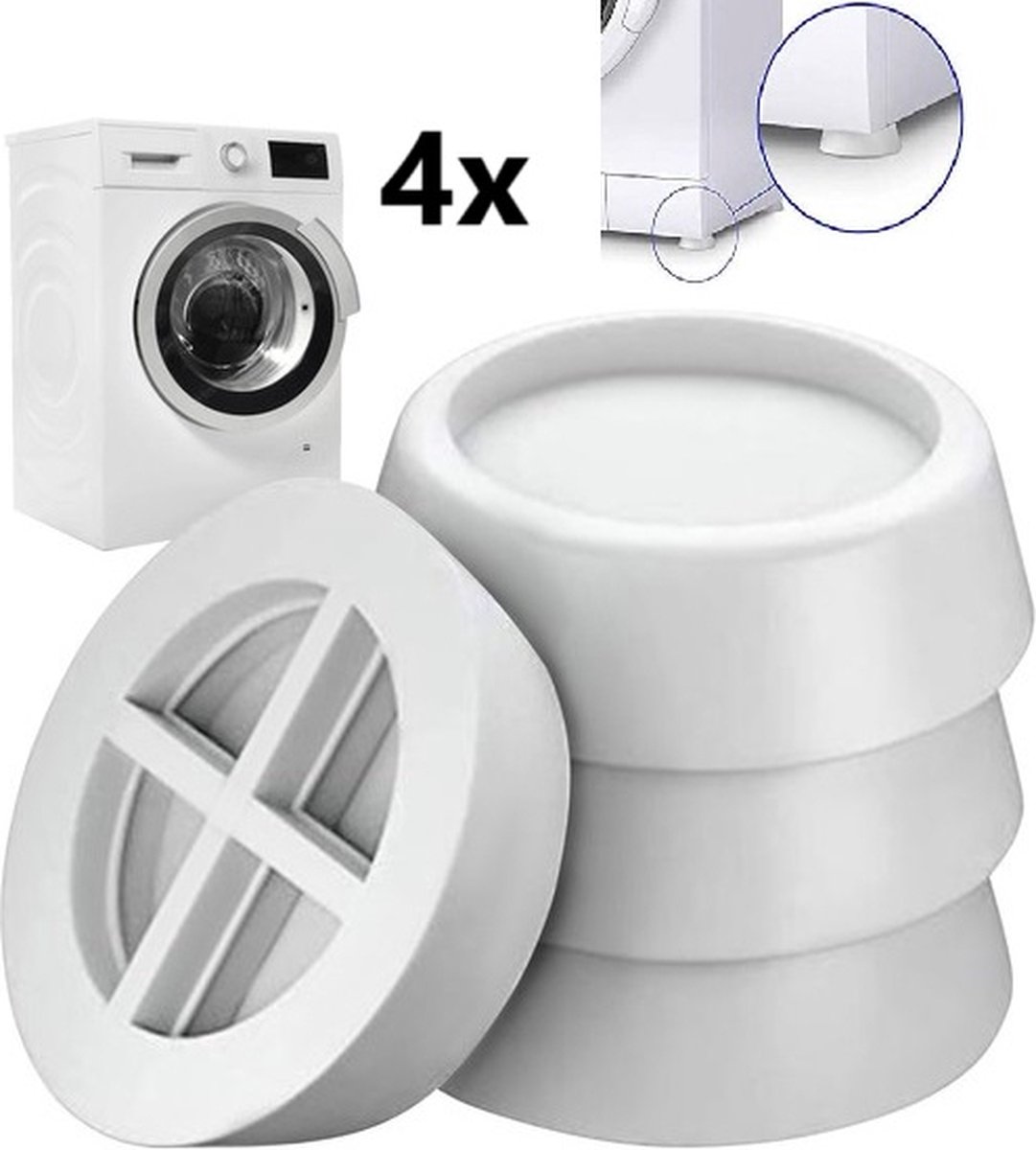 Set van 4 Wasmachine Dempers I Anti-Slip Matjes voor Wasmachines I Trillingsdempers En Geluiddempers I Voor Een Rustigere En Duurzamere Waservaring