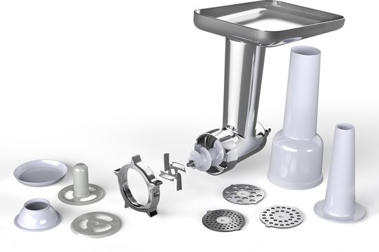Klarstein Chiara vleesmolenaccessoire voor keukenmachine - Veelzijdige vleesmolen, roestvrij staal, 4 messen, 3 snijplaten, maakt het maken van worst eenvoudig, compatibel met de Chiara keukenmachine van Merkloos — afbeelding 3