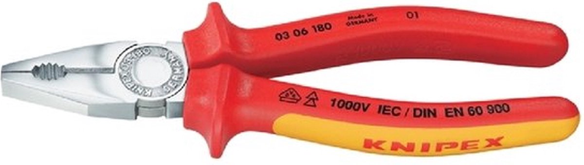 KNIPEX Kombitang chrome-plated insulated with multi-component handles, VDE-tested 200 mm, 03 06 200