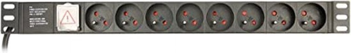 19&apos; stekkerdoos met schakelaar (PDU), 8-voudig met pen-aarde (FR/BE), 1U, 16A