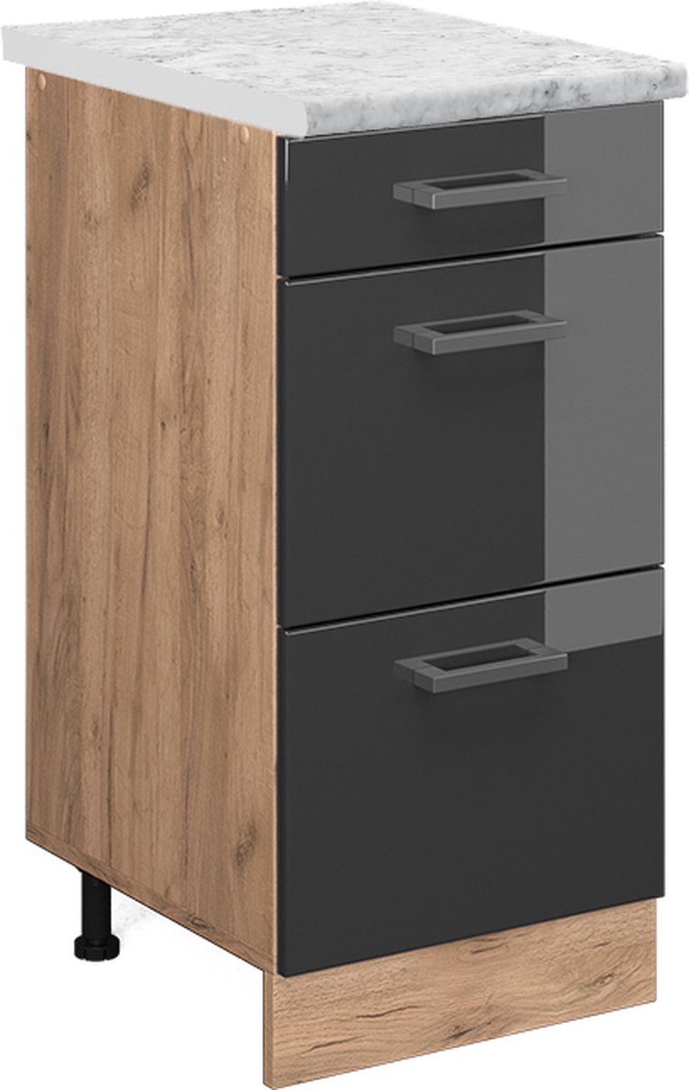 Vicco R-Line Keukenonderkast – 40 cm WB Marmer Antraciet Hoogglans