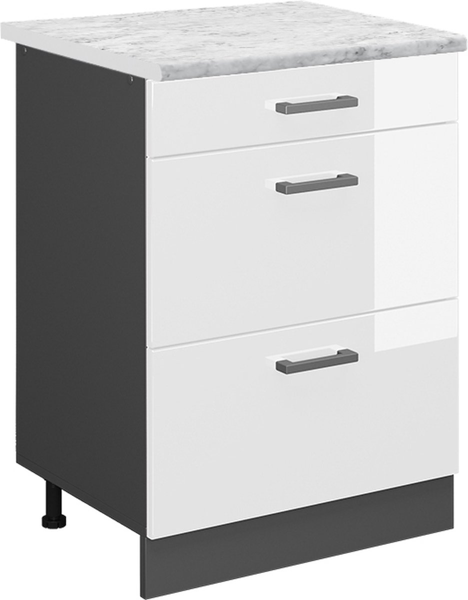 Vicco R-Line Keukenonderkast – 60 cm WB Marmer Wit Hoogglans Wit Hoogglans/Antraciet