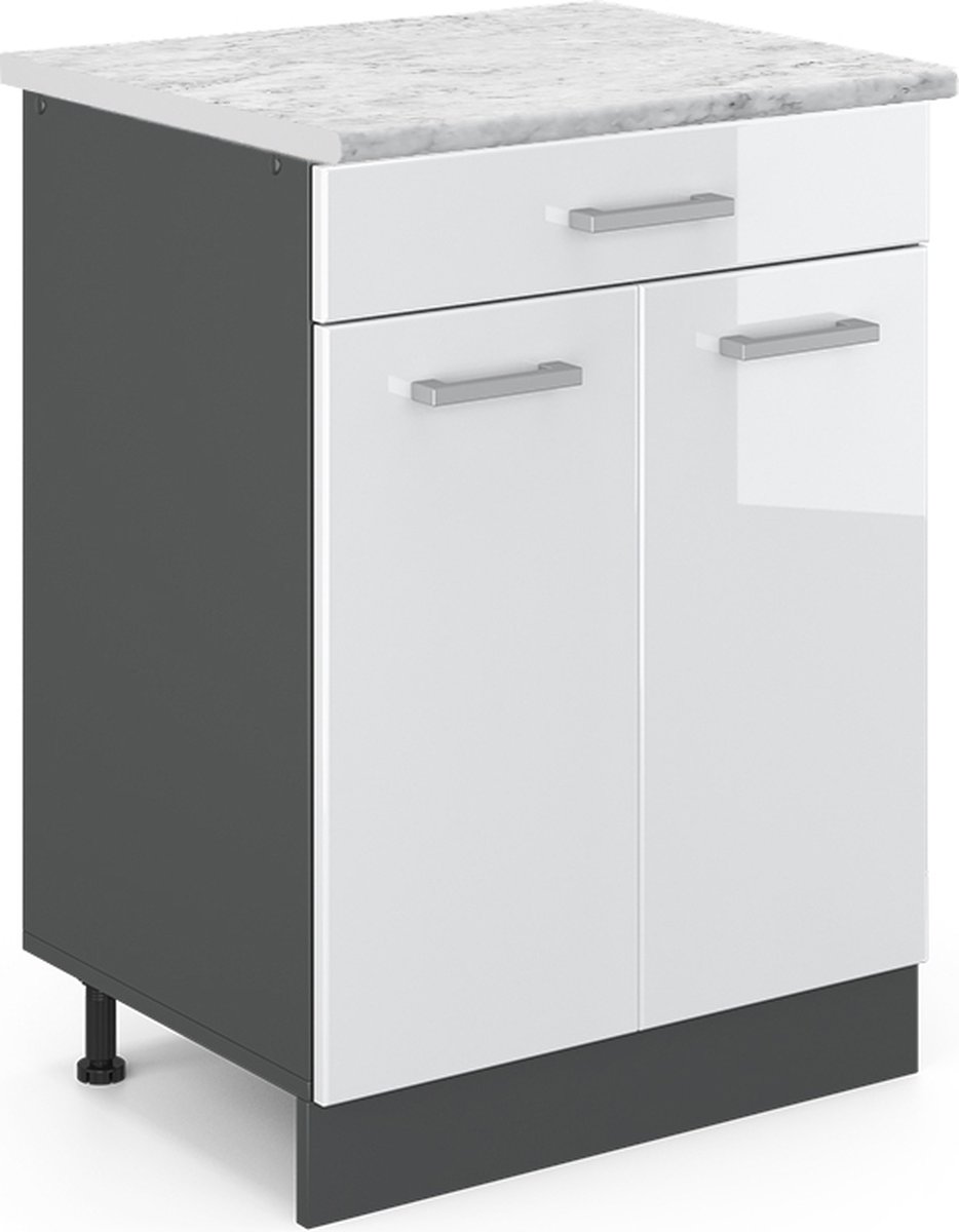 Vicco R-Line Keukenonderkast – 60 cm WB Marmer Wit Hoogglans