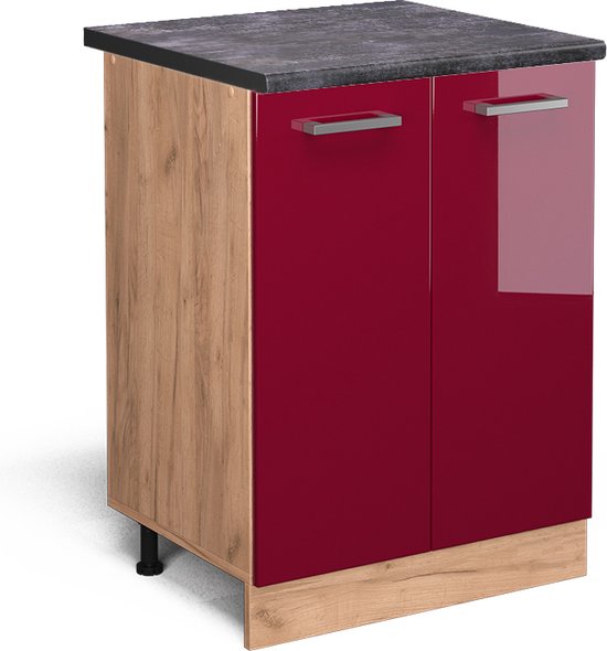 Cuisine Vicco R- Line Meuble bas de cuisine – 60 cm, WB Anthracite Rouge bordeaux brillant, WB Anthracite