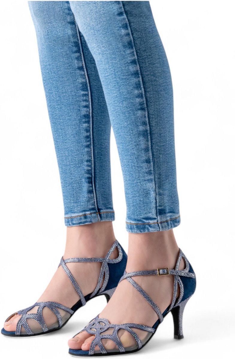 Dames latin Dansschoenen voor Argentijnse Tango, Salsa, Bachata - Nueva Epoca Adriana - Hakhoogte van 7cm - Suède buitenzool - Comfortabele pasvorm - Nueva Epoca - Blauw - 41 1/3
