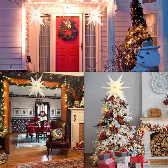 3D Kerstster Licht Buiten Kerst Decoratie - Qijieda 18 inch LED Christmas Star Light Batterij met Timer, Bethlehem Ster Gebruikt om Kerstbomen, Balkons, Binnenplaatsen te Versieren