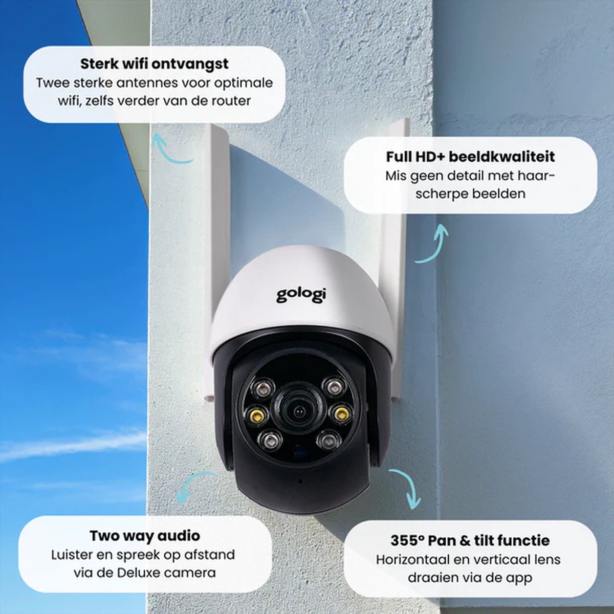 Afbeelding 2 van Gologi outdoor camera - Buiten camera met nachtzicht - Beveiligingscamera - IP camera - Security camera - 4x Digitale zoom - 3MP - Met wifi en app