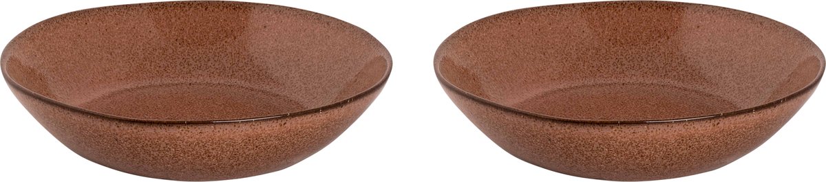 Palmer - Rustique - Bord diep - Pastabord - 2 stuks - ø 21 cm - Roze - Stoneware - Bordenset