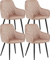 Colenis® - Beverly Eetkamerstoel - Set Van 4 - Champagne - Adoré Velvet - Met armleuning