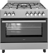 Wiggo WO-E906B(XX) - Vrijstaand - Gasfornuis - 90 cm - 110 Liter - 5 pitten - Energieklasse A - 5 jaar garantie - Roestvrijstaal