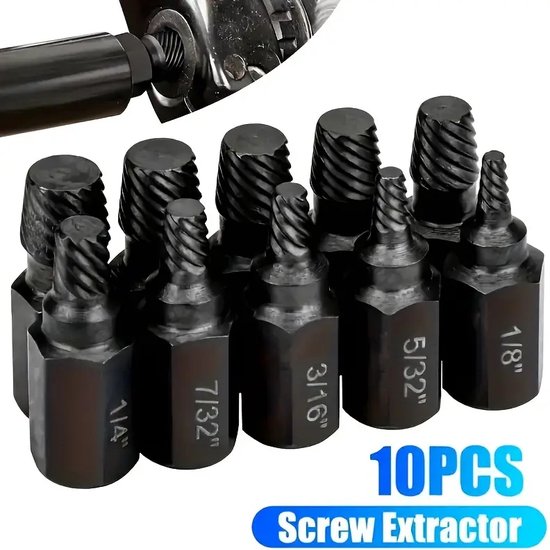 Schroefextractor-set 10-delig (uitdraaiers beschadigde schroeven/bouten)