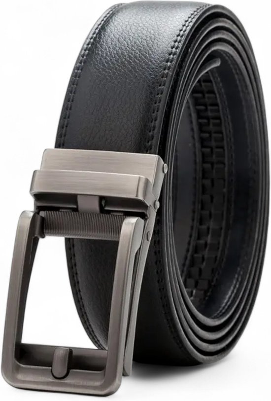 LOUD AND CLEAR® - Riem Homme - Ceinture en Cuir - Zwart - Boucle - Noir Mat - Grijs - 120 cm