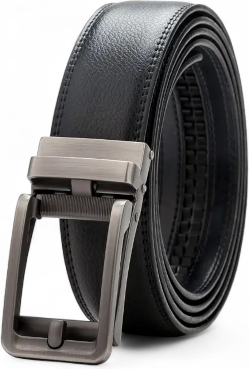 LOUD AND CLEAR® - Riem Heren - Leren Riem - Lederen Riem - Automatische Gesp - Zonder Gaatjes - Leer - Zwart - 120 cm