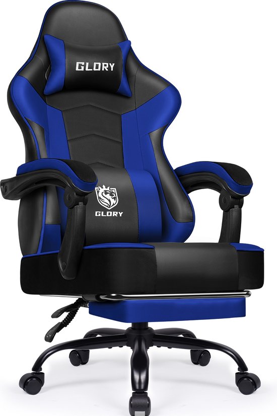 Afbeelding van Hiaonyx Gaming Stoel Met Inklapbare Voetsteun Blauw Getest -