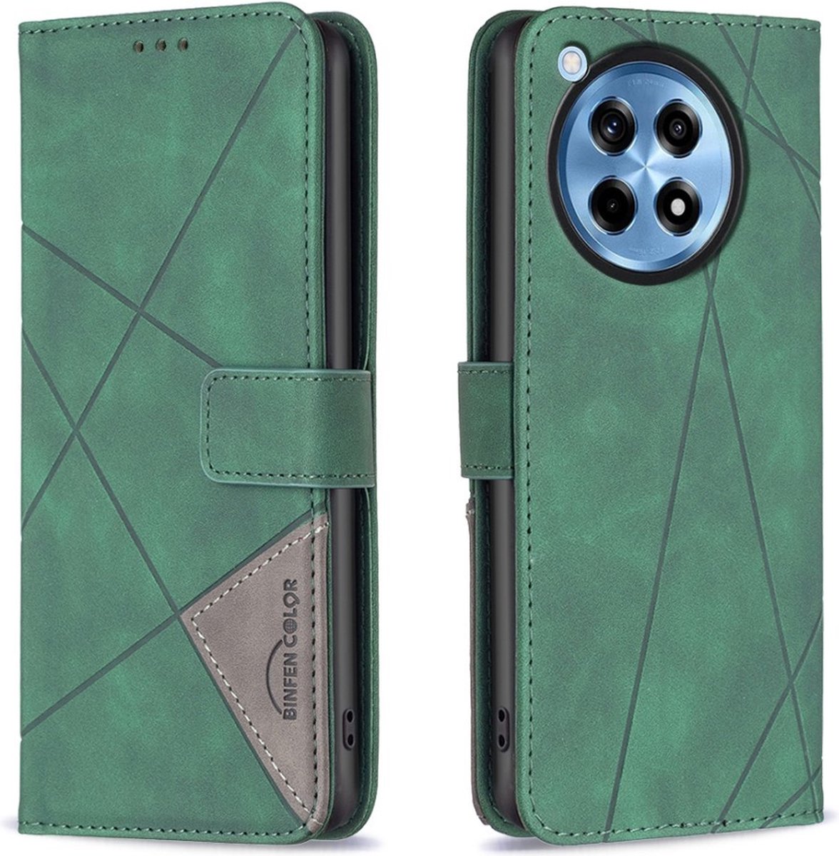 BINFEN Hoesje - Geschikt voor OnePlus 12R Hoesje - BINFEN Geometric Book Case - Groen