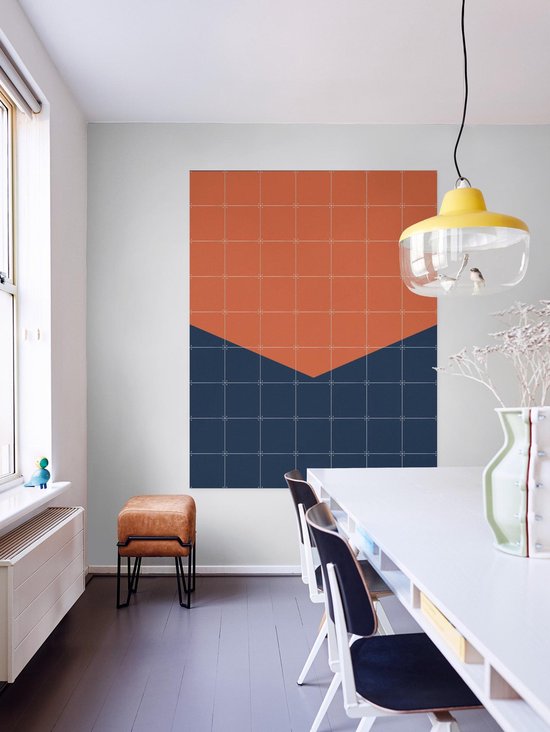 IXXI Color blocking - Orange Blue, Allon Dery - 80 x 100 cm - Support de suspension gratuit - Grande décoration murale et posters - Design graphique, Géométrique