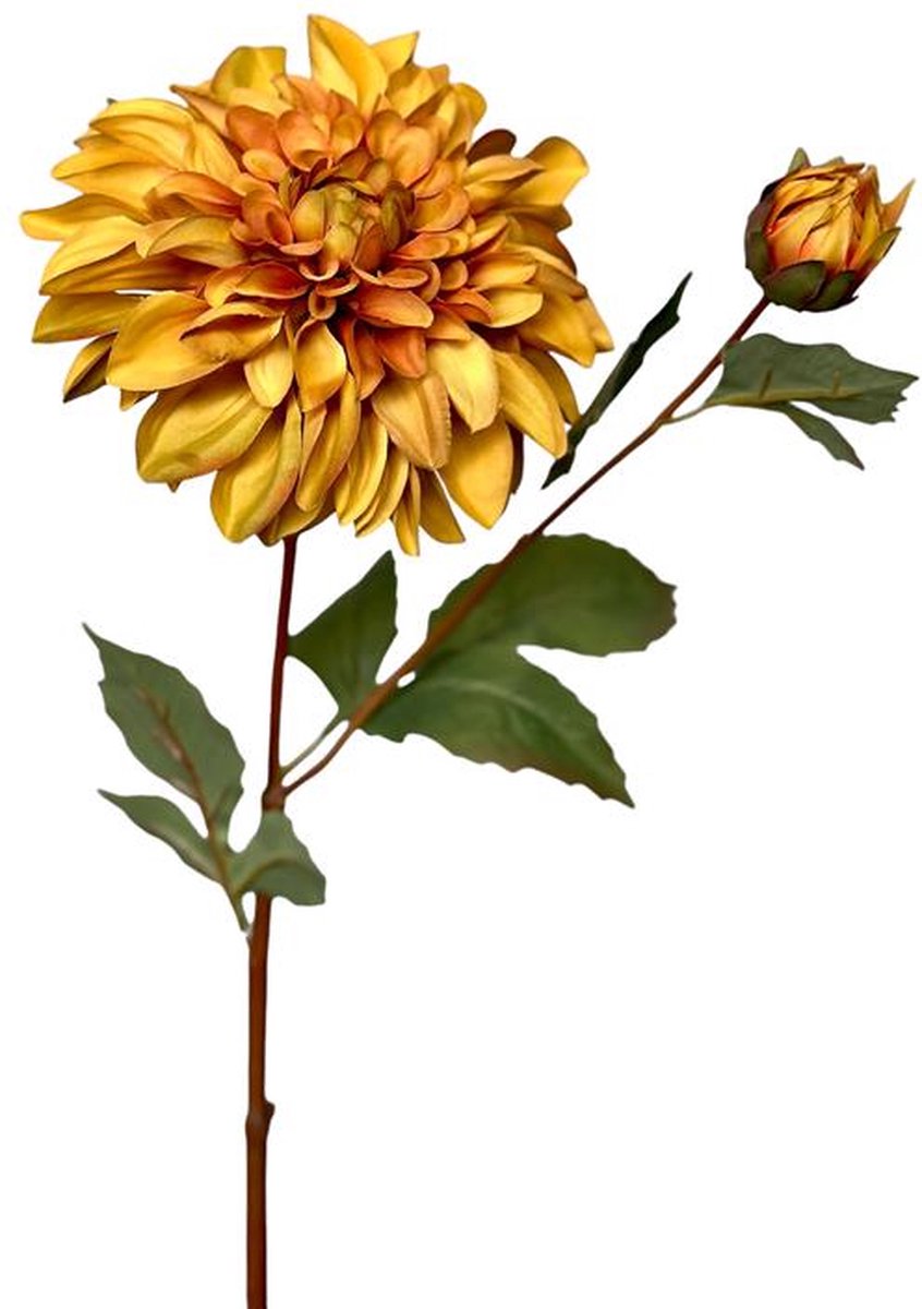 Kunstbloem Dahlia 80cm okergeel