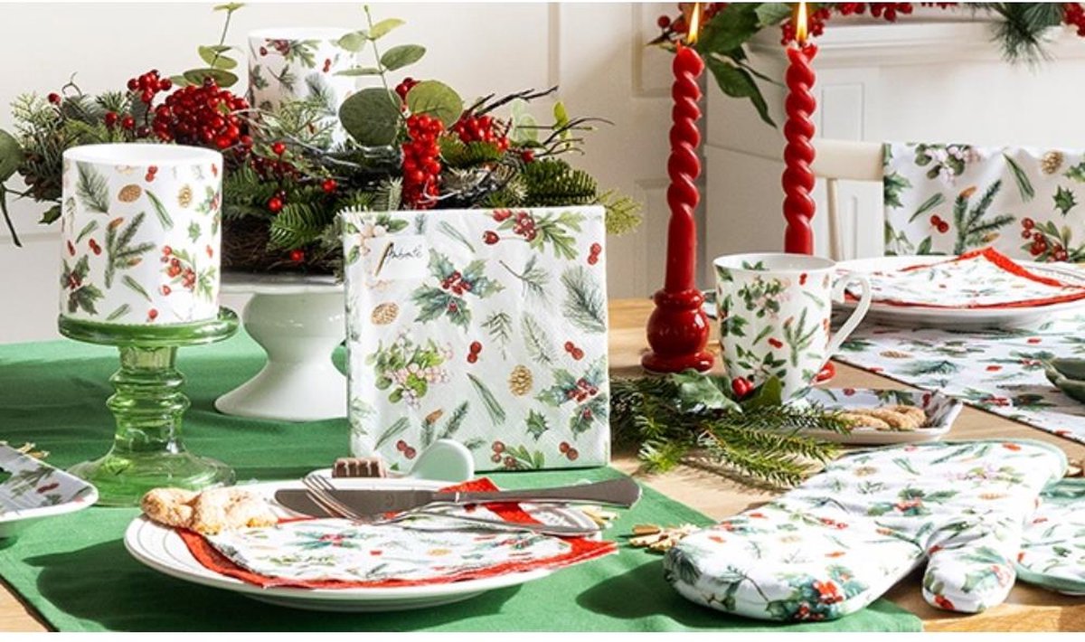 Ambiente Servet 25cm Winter greenery wit