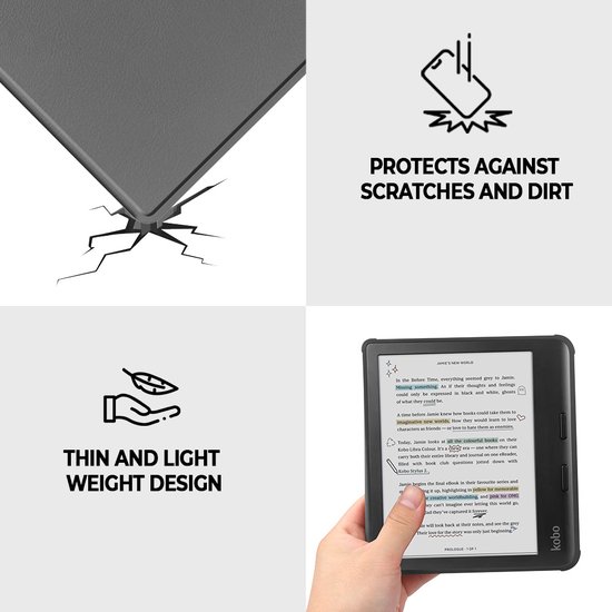 Lunso Geschikt voor Kobo Libra Colour hoes (7 inch) - sleepcover - Grijs van Lunso — afbeelding 2
