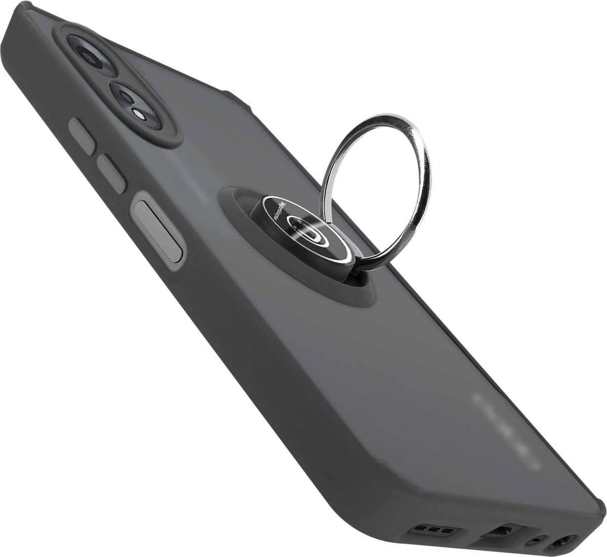 Avizar Hoesje Geschikt voor Oppo A38 Metalen Ring Videohouder, Zwart