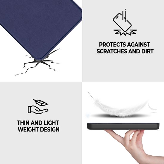 Lunso Geschikt voor Kobo Clara BW / Clara Colour hoes (6 inch) - sleepcover - Donkerblauw van Merkloos — afbeelding 3