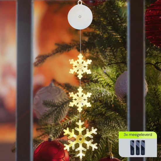 Lights4fun Outdoor Kerstversiering Sneeuwvlok Ster Licht Decoratie Acryl Figuur 80 Warm Wit LEDs Batterij Werkt met Timer