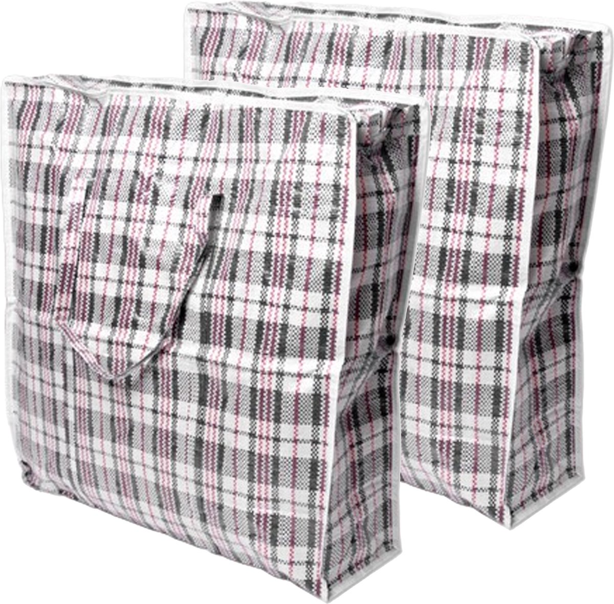 CM Grote opberg tas voor dekens/kussens/speelgoed - 2x - met rits - gestreept grijs - 50 x 50 x 18 cm - met hengsels - 95 liter