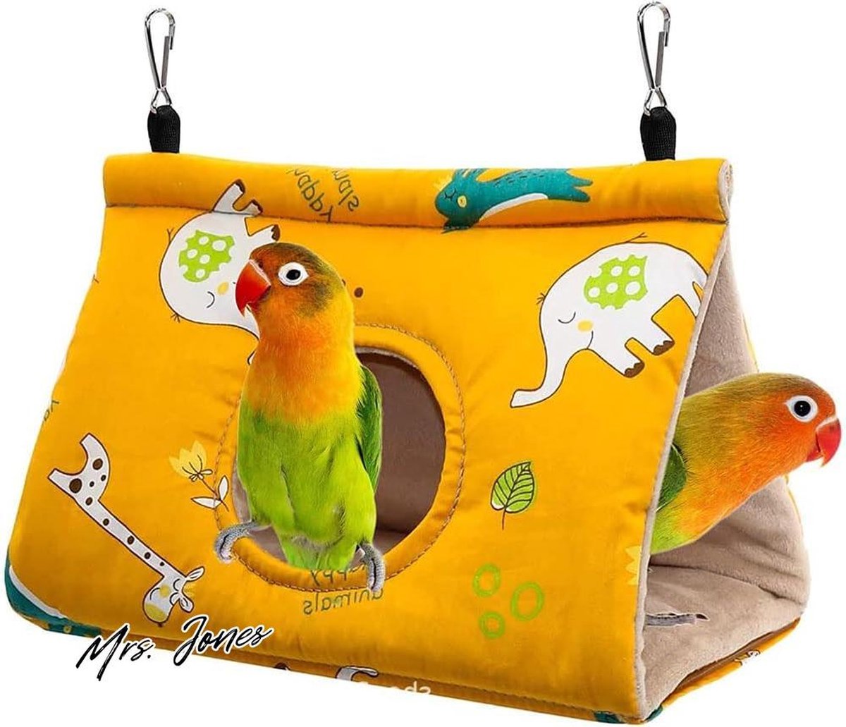 Mrs. Jones Winter warm vogelnest huis - kooi pluche - winter warm nest voor vogelkooien - papegaai vogelhuis met rond gat - grijze cacadu - grote papegaaien .