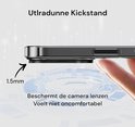 Close-up van de ultradunne, doorzichtige iPhone 15 hoes, met focus op de 1.5mm camera bescherming.