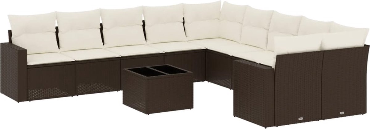 vidaXL 11-delige - Loungeset - met - kussens - poly - rattan - bruin