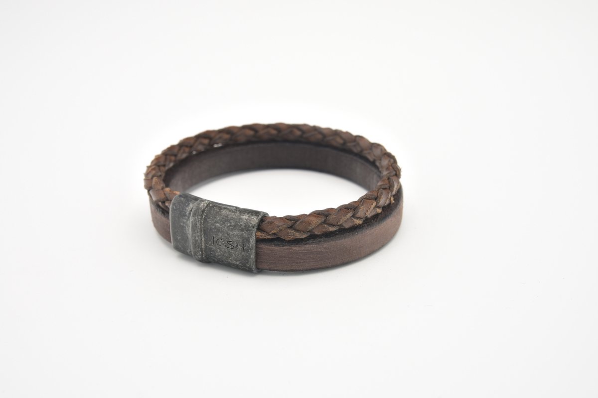 Josh Vintage Heren Armband Leer;Metaal - Bruin