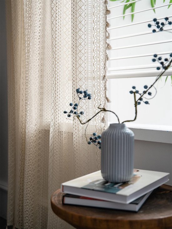 Boho Rideaux Crochets kanten Patchwork Semi-Occultant Bohème Glands Faits À La Main, Passe-Tige Fenêtre Traitement Vintage Rustique Ferme Rideaux Pour Salon Chambre, 1 Panneau 59"wx 86"l,150cmX220cm, Beige