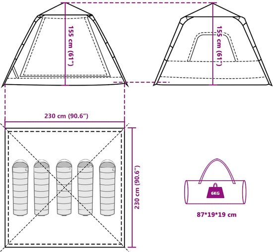 vidaXL - Koepeltent - 5-persoons - snelontgrendeling - groen van Vidaxl — afbeelding 4