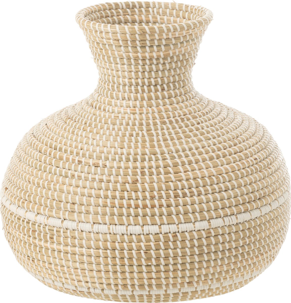 J-Line vaas Geweven - zeegras - naturel/wit - Ø 39 cm