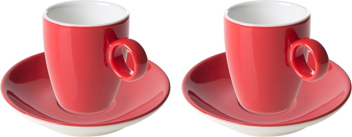 Maastricht Porselein - Espresso kop en schotel - 2 stuks - 6,5 cl - Rood - Porselein - Koffiekopjes