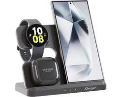 iCharger Samsungs Edition – 3-in-1 Draadloze Oplader – Snellader voor Samsung Galaxy Telefoon, Buds & Watch – Inclusief 25W Stekker – Modern Design & Veilig