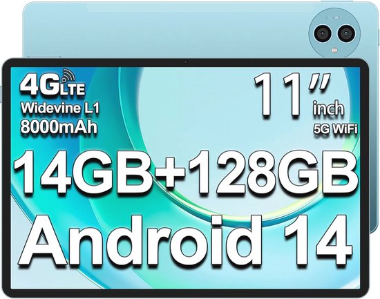 Tablet Yy 11 Inch Tablet met 14GB RAM en 128GB Opslag - Android 14, 4G LTE, Dual ...