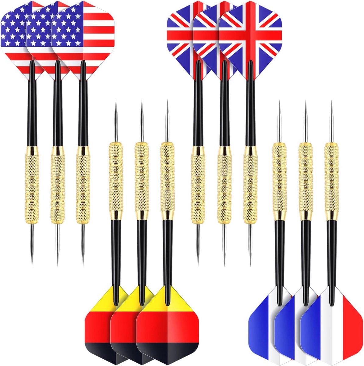 Dartset met Stalen Tip Darts - 12 Stuks met Vlaggen Flights en Extra Schachten
