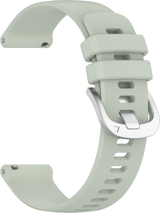 Bracelet de montre en silicone vert pâle avec boucle argentée.