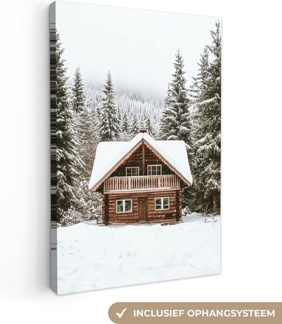 Canvas schilderij 80x120 cm - Wanddecoratie Huis - Bos - Winter - Natuur - Sneeuw - Muurdecoratie woonkamer - Slaapkamer decoratie - Kamer accessoires - Schilderijen op canvas