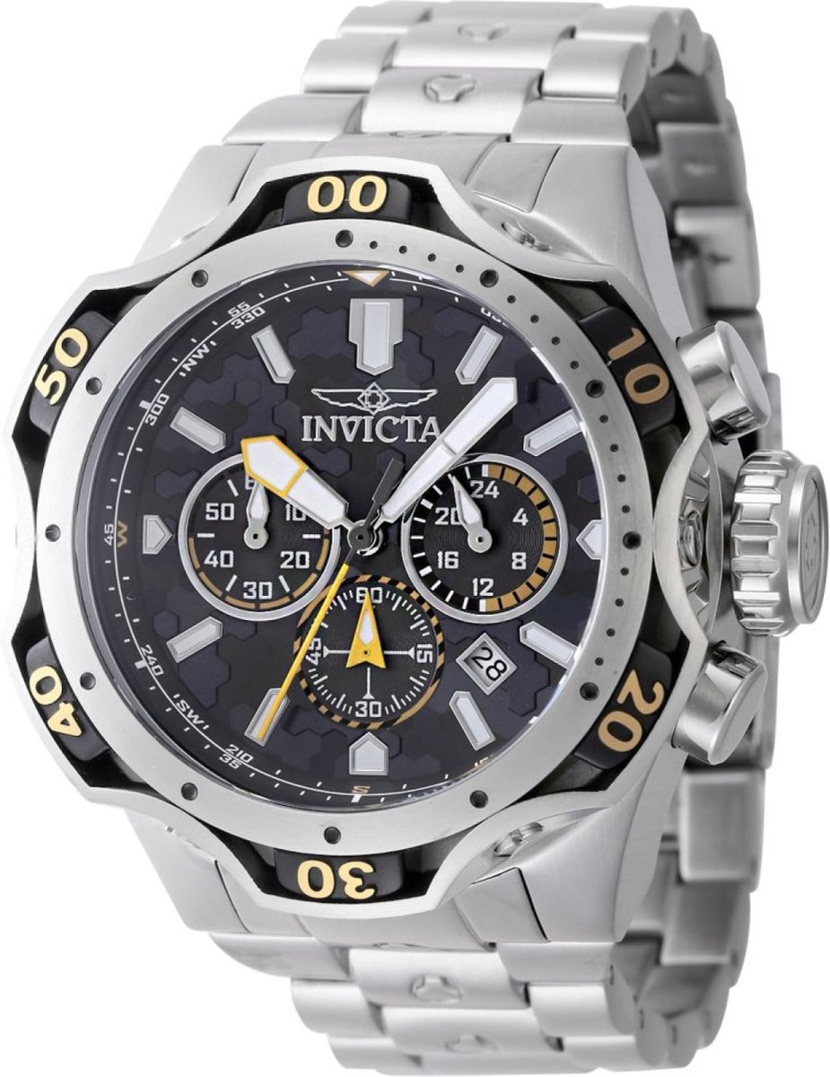 Invicta Venom 47756 Heren Horloge - Waterdicht - Analoog - Quartz Uurwerk - Roestvrij Staal met zwarte Wijzerplaat - 52mm