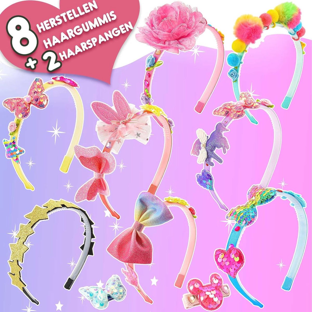 Haarbanden Doe-het-zelfset Voor Meisjes – 6 Haarbanden, 43 Hangers En Stickers, Creatief Knutselen Voor 5-12 Jaar