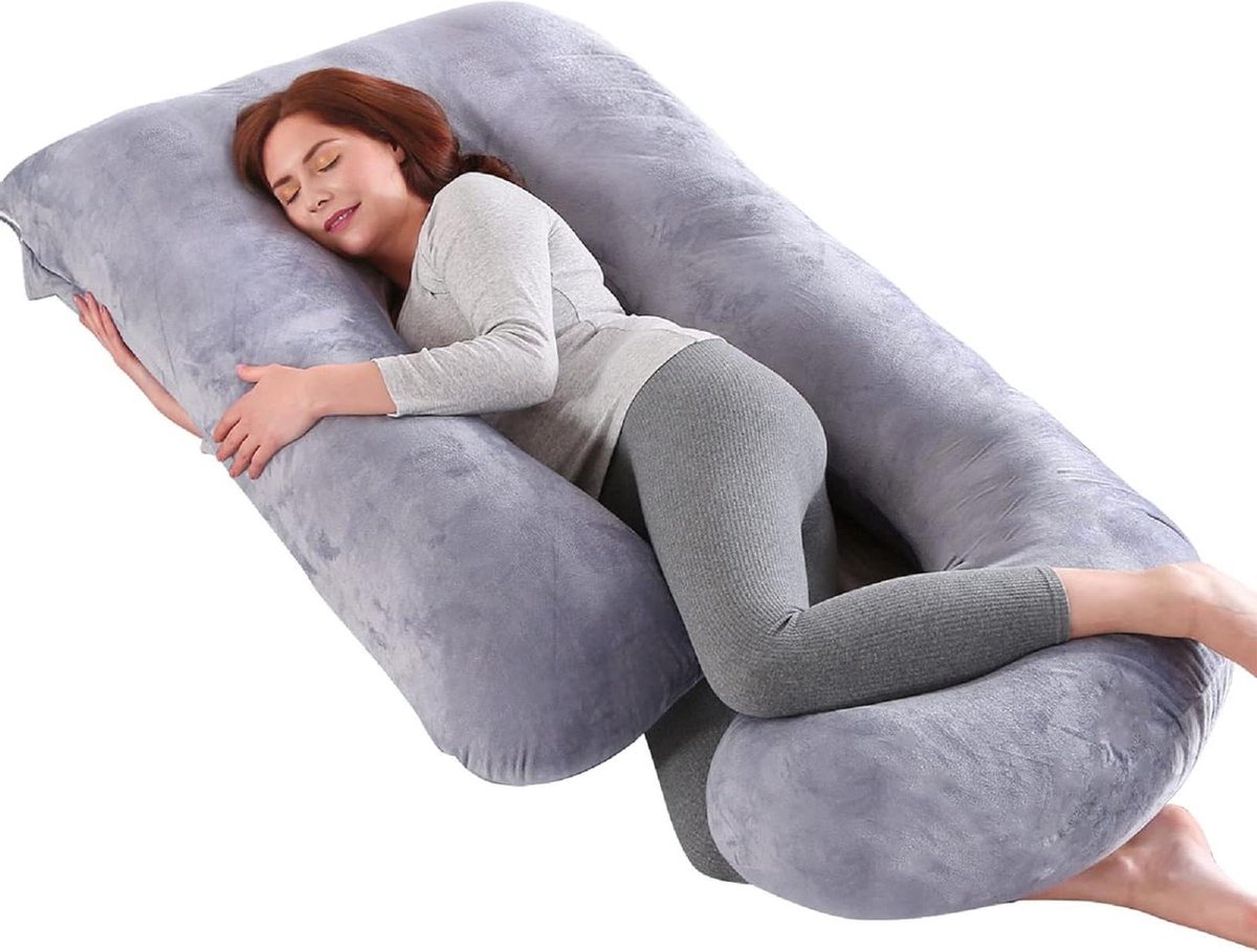 Goedkoopste Zwangerschapskussen XXL zijslaapkussen met wasbare overtrek voor zwangere vrouwen en iedereen met heup- of rugpijn - Grijs - 145 x 70 cm