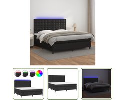 vidaXL Bed Frame - Boxspring - Boxspring met matras en LED kunstleer zwart 180x200 cm - Lederlook - Elektrisch Bed - Led Verlichting
