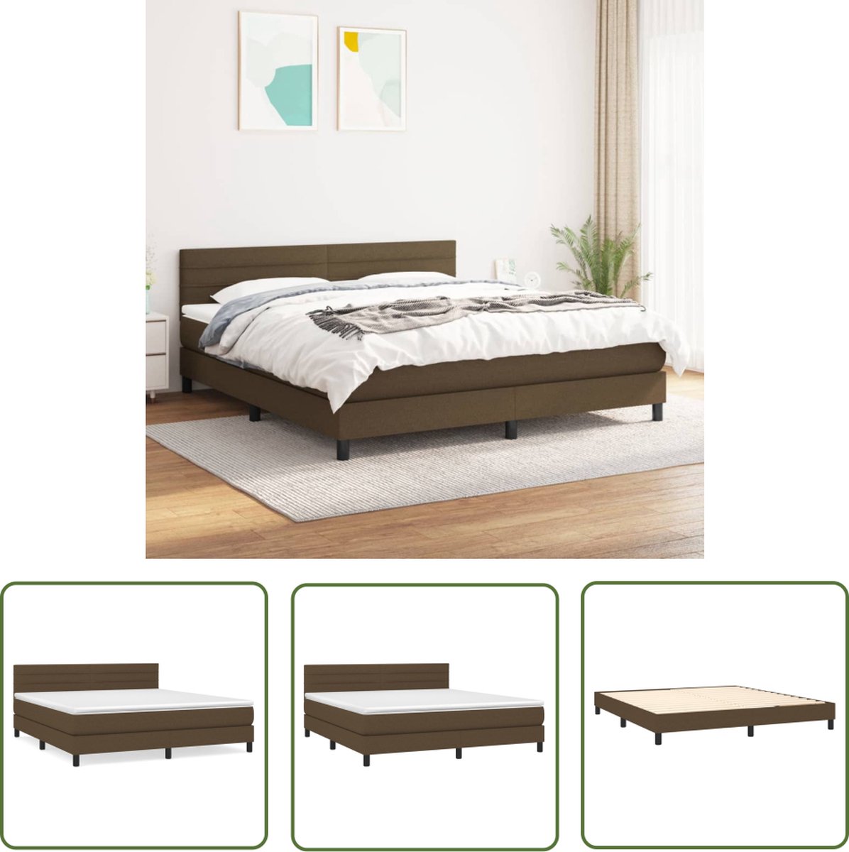 The Living Store Boxspring met matras stof donkerbruin 180x200 cm - Boxspringbed - Boxspring - Bed - Tweepersoonsbed - Bruine Bed